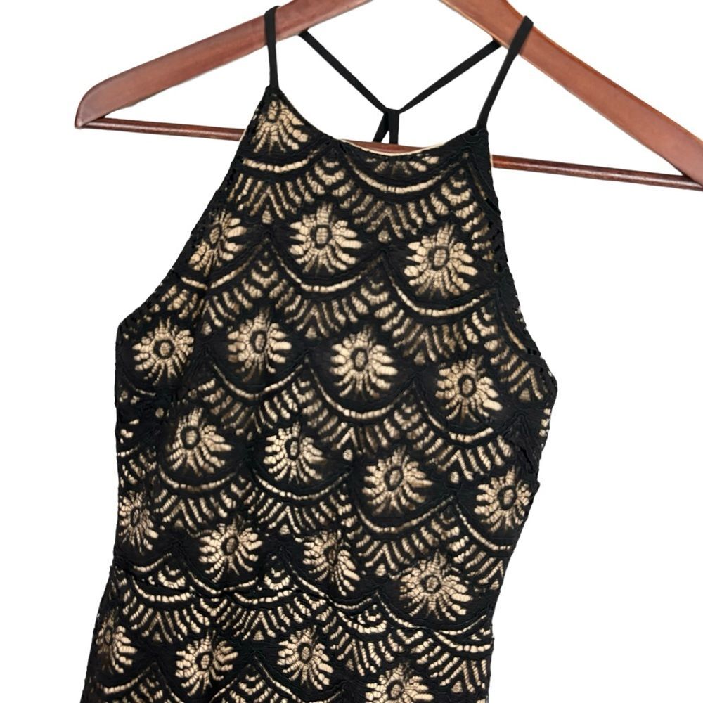 NWT Monteau Black Lace Strappy Sleeveless Mini Dress Nude Lining Women's Small - Picture 6 of 8